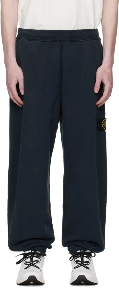 Stone Island Navy 6200004 Brushed Organic Cotton Fleece Sweatpants In Blue