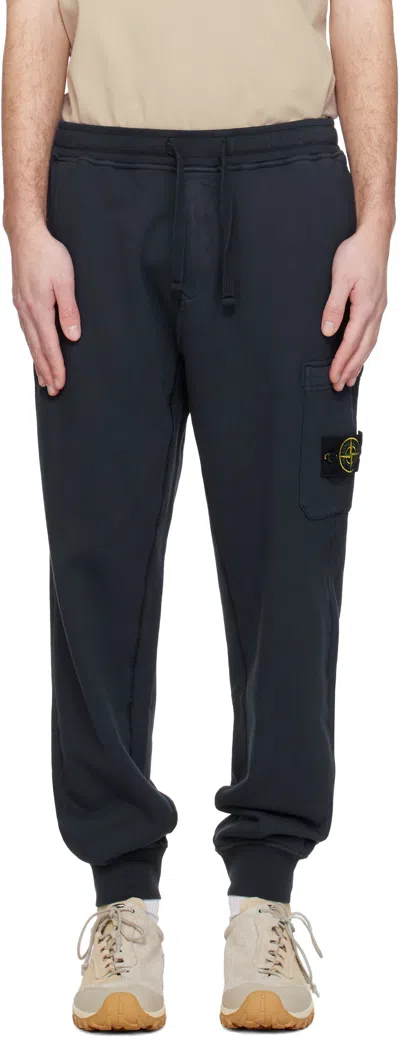 Stone Island Navy 6200021 Organic Cotton Fleece Cargo Pants In Blue