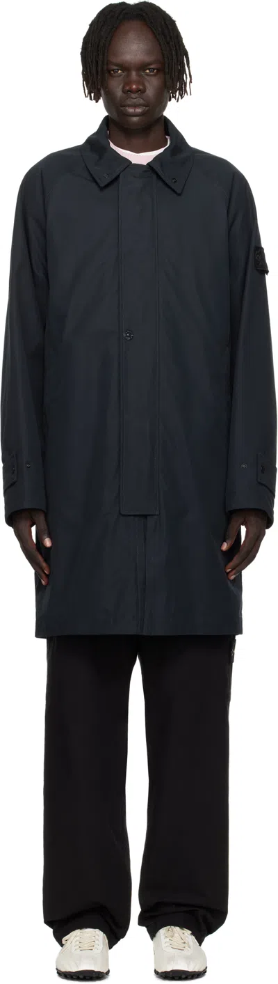 Stone Island Navy 7100018 Weatherproof Cotton Canvas Long Coat In Multi