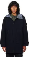 Stone Island Navy 71330 Wool Nylon Panno Double Coat In V0020 Navy Blue