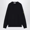 Stone Island Lightweight Wool Crew Neck Sweater With Raglan Sleeves Clothing In Black