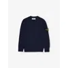 Stone Island Navy Blue Brand-badge Crew Neck Wool-blend Knitted Jumper 4-12 In Blue