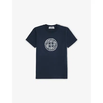 STONE ISLAND NAVY BLUE BRAND-EMBROIDERY COTTON-JERSEY T-SHIRT 6-
