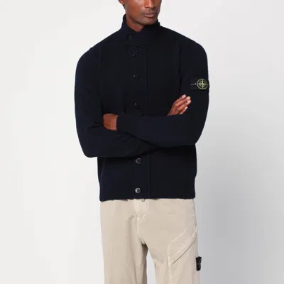 Stone Island Navy Blue Cardigan In Wool Blend