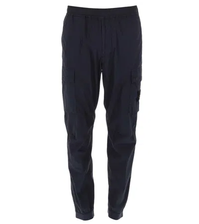 Stone Island Relaxed Fit Cargo Pants With Elastic Waist And Flap Pockets In Black
