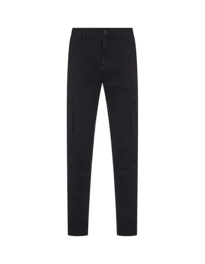 Stone Island Navy Blue Cargo Trousers In Broken Twill Stretch Cotton