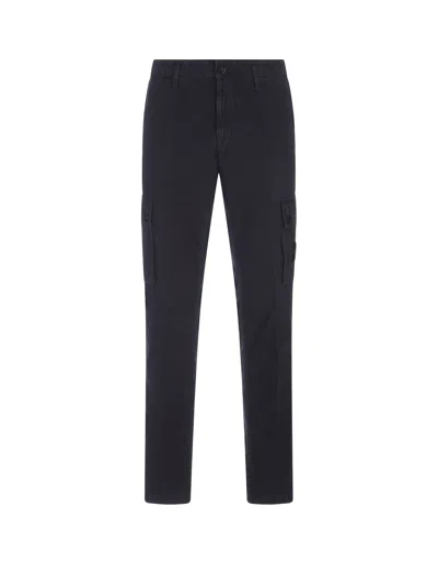 Stone Island Navy Blue Cargo Trousers With Old Effect In Black