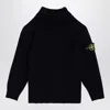 Stone Island Navy Blue Cotton Blend Turtleneck Sweater In Blue