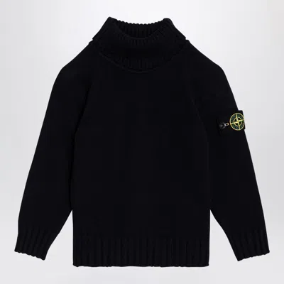 STONE ISLAND NAVY BLUE COTTON BLEND TURTLENECK SWEATER