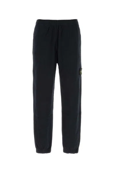 Stone Island Navy Blue Cotton Joggers In Black