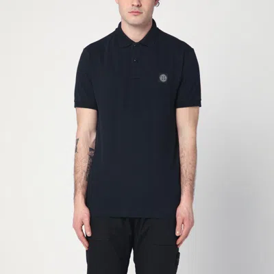 STONE ISLAND STONE ISLAND  NAVY BLUE COTTON POLO SHIRT WITH LOGO PATCH