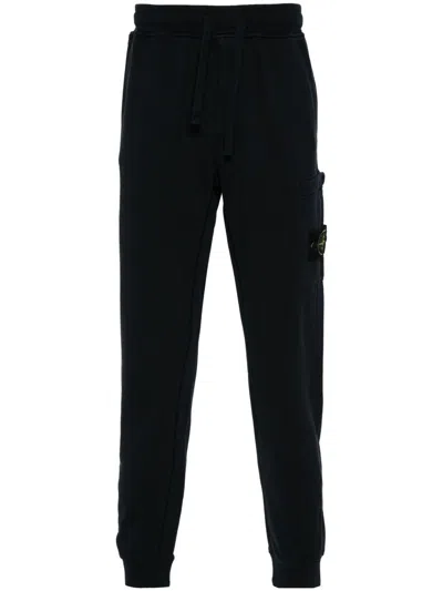 Stone Island Navy Blue Cotton Sports Track Pants  In Black
