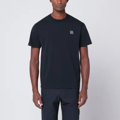 STONE ISLAND STONE ISLAND NAVY BLUE COTTON T-SHIRT WITH LOGO PATCH
