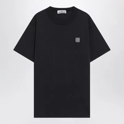 STONE ISLAND STONE ISLAND  NAVY BLUE COTTON T-SHIRT WITH LOGO PATCH