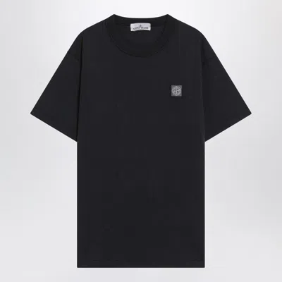 STONE ISLAND STONE ISLAND  NAVY BLUE COTTON T-SHIRT WITH LOGO PATCH