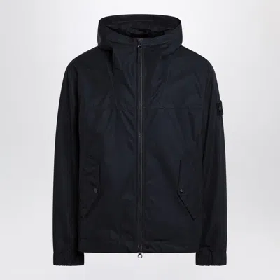 Stone Island Hooded Jacket In Stretch Organic Cotton Twill In Blue