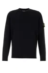 Stone Island Ribbed Detail Crew Neck Sweatshirt With Iconic Badge In Black