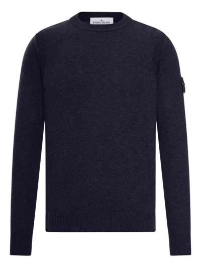 STONE ISLAND NAVY BLUE CREWNECK LOGO SWEATER