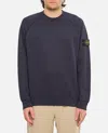 Stone Island Round-neck Sweatshirt With Ribbed Cuffs And Logo Detail In Blue