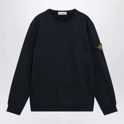 Stone Island 6100049 Brushed Organic Cotton Fleece Regular-fit Crewneck Sweatshirt With Ribbed Inserts In Black
