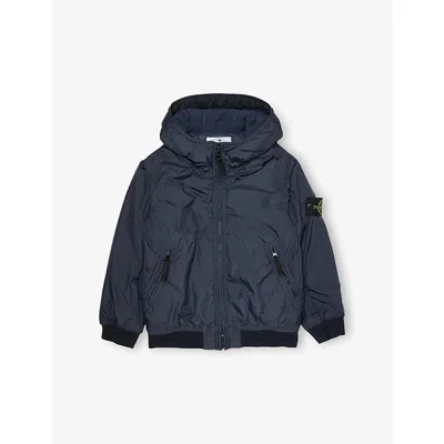 Stone Island Kids' Navy Blue Hooded Branded-patch Shell Jacket 2-12