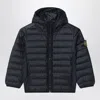 Stone Island Black Hooded Down Jacket In Blue