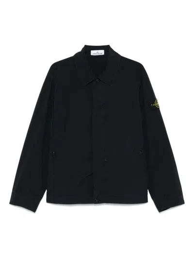 Stone Island Navy Blue Jacket With Concealed Front Fastening