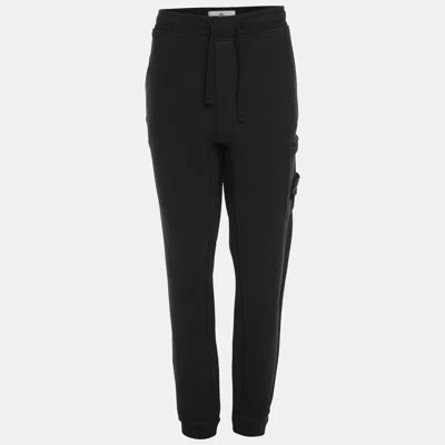 Pre-owned Stone Island Navy Blue Jersey Logo Patch Jogger Pants Xl