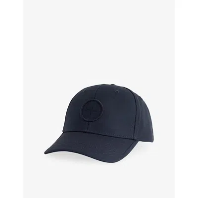 Stone Island Navy Blue Kids' Logo Cotton Baseball Cap In Pattern