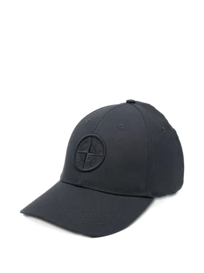 Stone Island Navy Blue Logo Baseball Hat In Gray