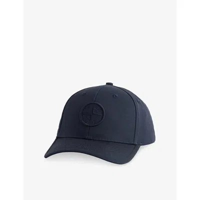 STONE ISLAND NAVY BLUE LOGO-EMBROIDERED COTTON CAP