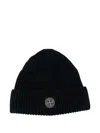 Stone Island Navy Blue Logo Patch Beanie Hat In Black