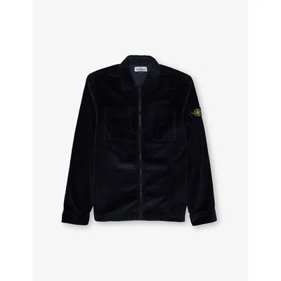 STONE ISLAND NAVY BLUE LOGO-PATCH LONG-SLEEVE CORDUROY JACKET
