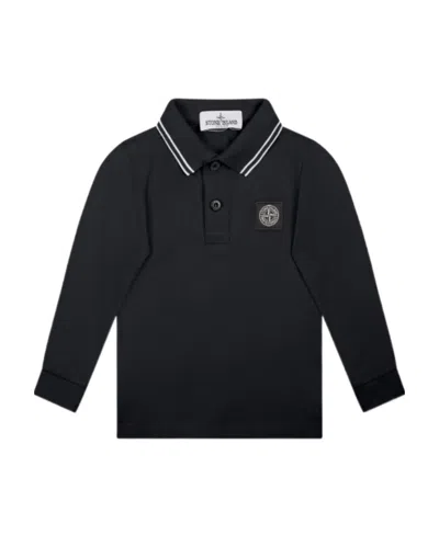 Stone Island Navy Blue Long-sleeved Polo Shirt In Multi