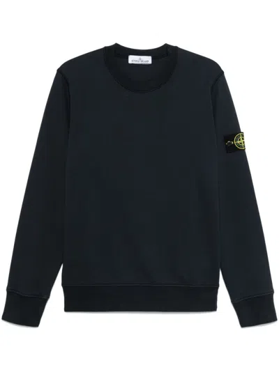 Stone Island Navy Blue Organic Cotton Knit Sweater With Logo Patch