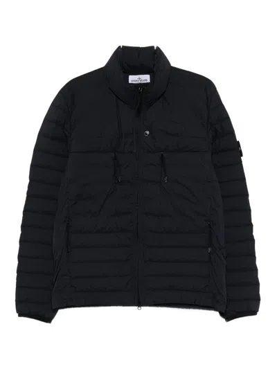 Stone Island Navy Blue Quilted Down Jacket In Black
