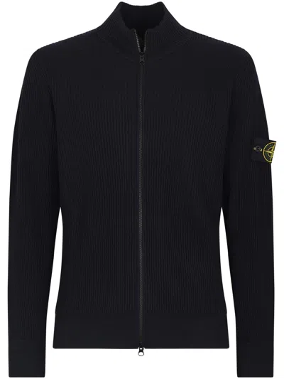 STONE ISLAND NAVY BLUE RIBBED KNIT SWEATER