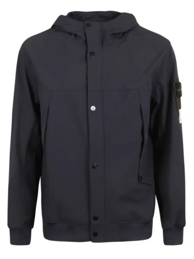 Stone Island Navy Blue Shell Stretch-design Jackets In Black