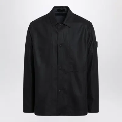 Stone Island Navy Blue Shirt Jacket In Wool Blend