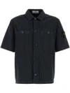Stone Island Navy Blue Short-sleeve Shirt With Classic Collar And Button Fastening In Black