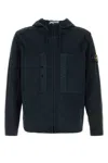 Stone Island Short Parka With Elastic Hem And Hood In Blue