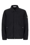 Stone Island Blue Jacket With Classic Collar And Logo Patch On The Sleeve In Tech Fabric Man In Black