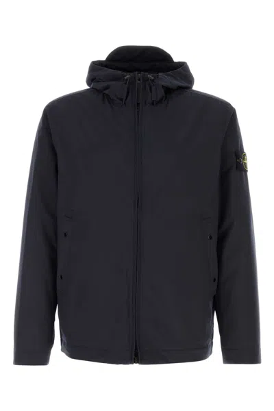 Stone Island Navy Blue Stretch Polyester Padded Jacket In Black