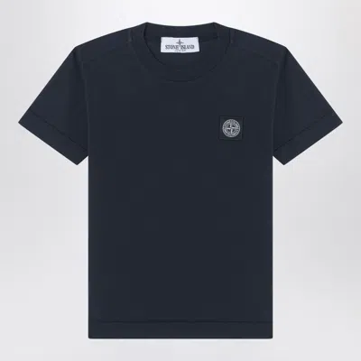 STONE ISLAND NAVY BLUE T-SHIRT WITH LOGO PATCH