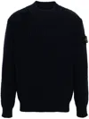 Stone Island Ribbed Texture Black Crew Neck Sweater In Blue