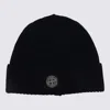 Stone Island Beanie With Compass Patch And Ribbed Cuff In Blue