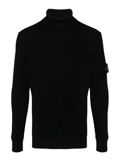 STONE ISLAND NAVY BLUE VIRGIN WOOL TURTLENECK SWEATER