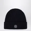 Stone Island Navy Blue Wool Beanie In Black