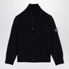 Stone Island Navy Blue Wool-blend Cardigan In Blue