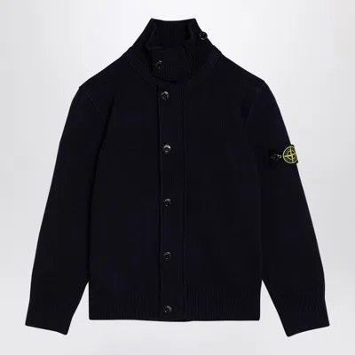 Stone Island Kids' Navy Blue Wool-blend Cardigan